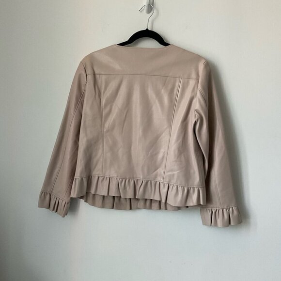 Catherine Malandrino Cream Moto Ruffle Hem Full Zip Jacket Size 8 - Picture 3 of 8